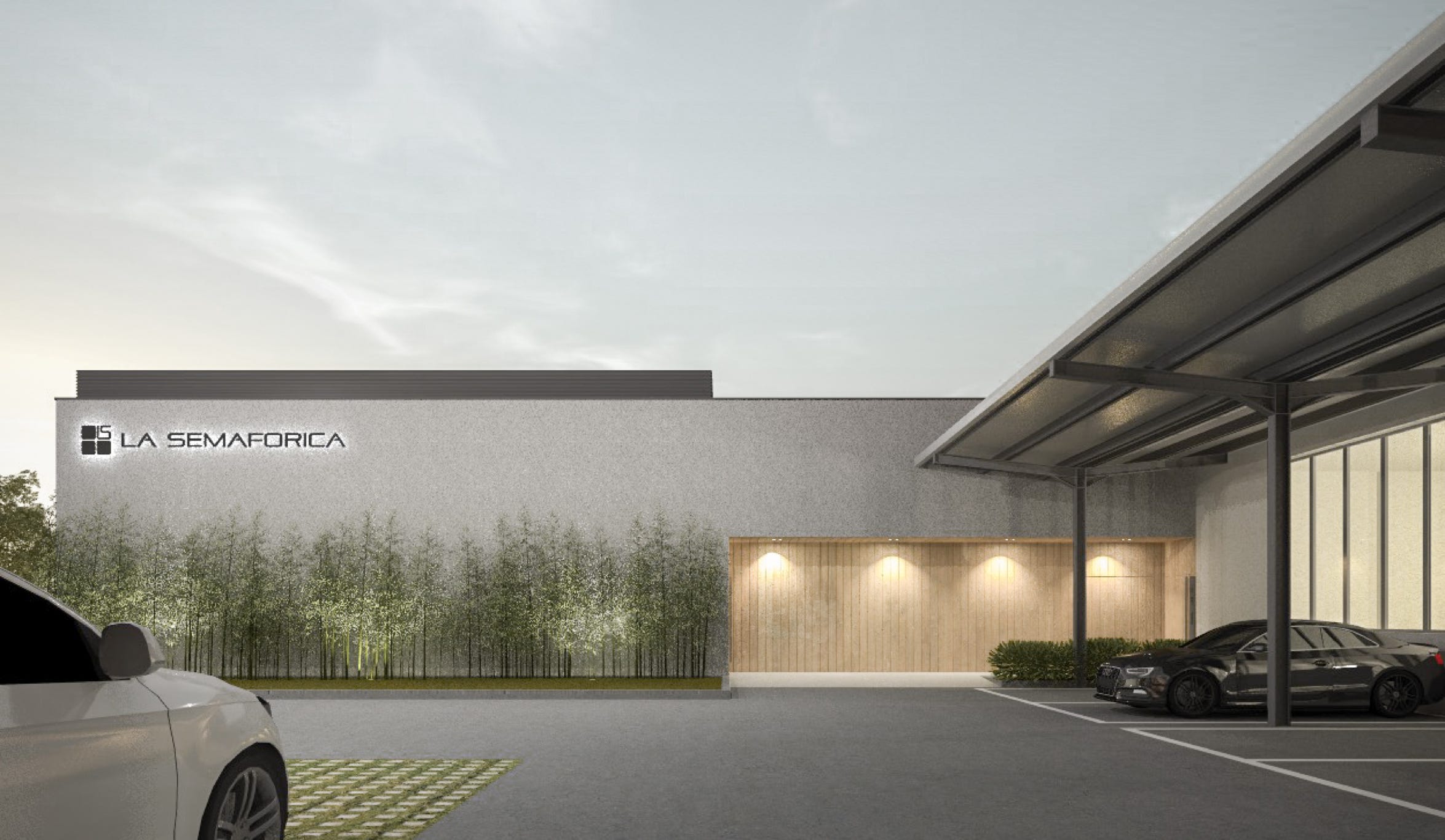 Esterni dell’headquarter La Semaforica a Padova, progettato da MD41, con ampliamento e nuova immagine aziendale innovativa.