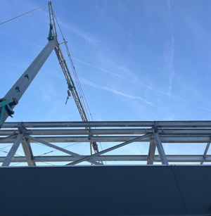 Vista della struttura portante della mensa aziendale di Italchimica a Padova progettata da MD41.