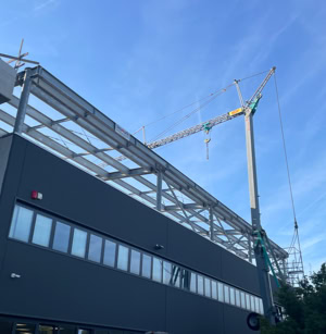 Vista della struttura portante della mensa aziendale di Italchimica a Padova progettata da MD41.