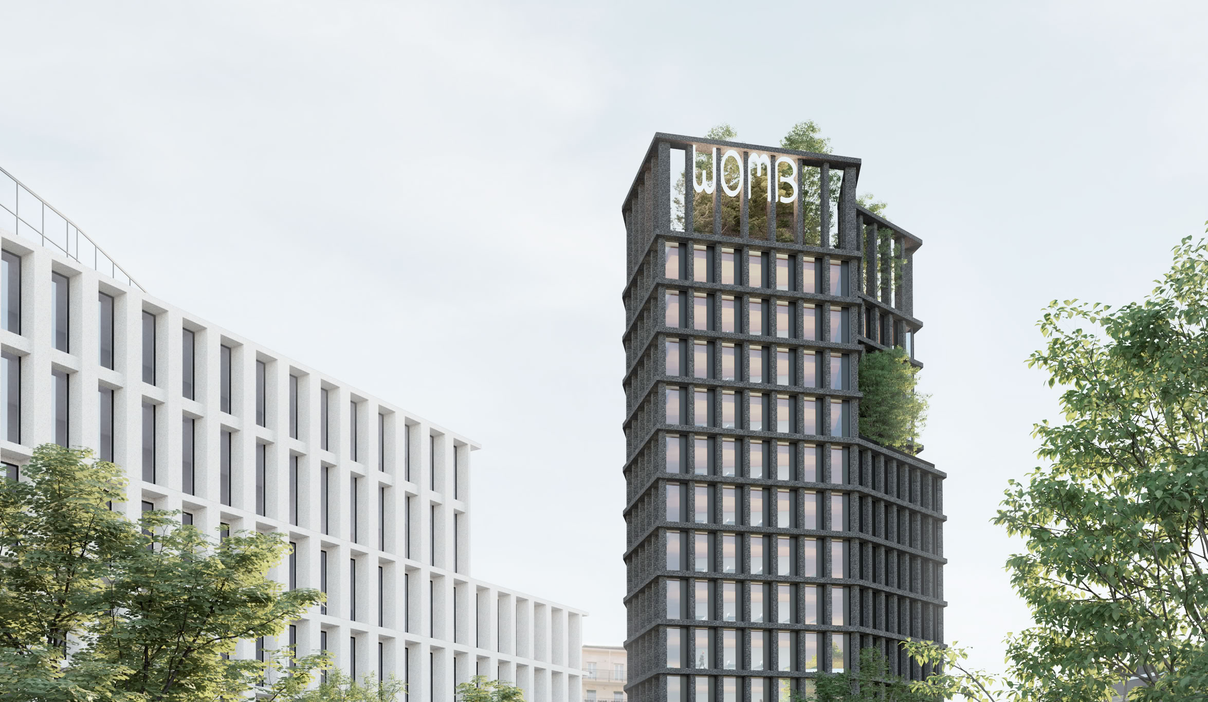 Render esterni della nuova torre uffici a Milano, progettata da MD41, design contemporaneo con spazi verdi e integrazione nello skyline urbano.