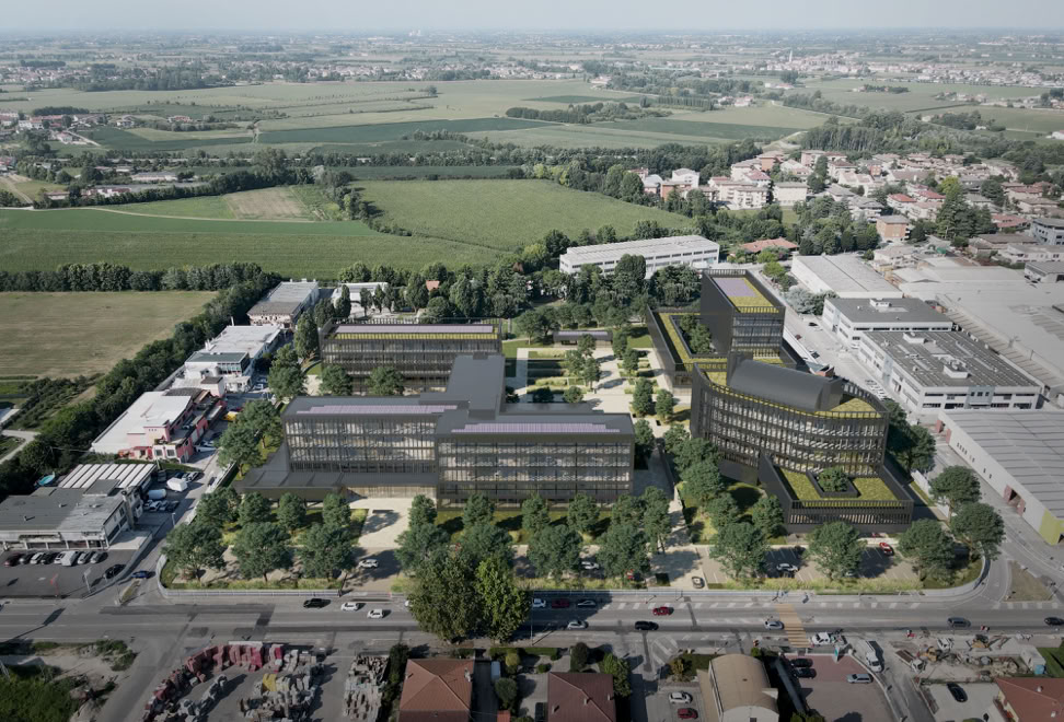 Progetto di rigenerazione urbana a Torri di Quartesolo (VI), firmato da MD41, con boulevard pedonali, spazi verdi e nuovi edifici sostenibili.